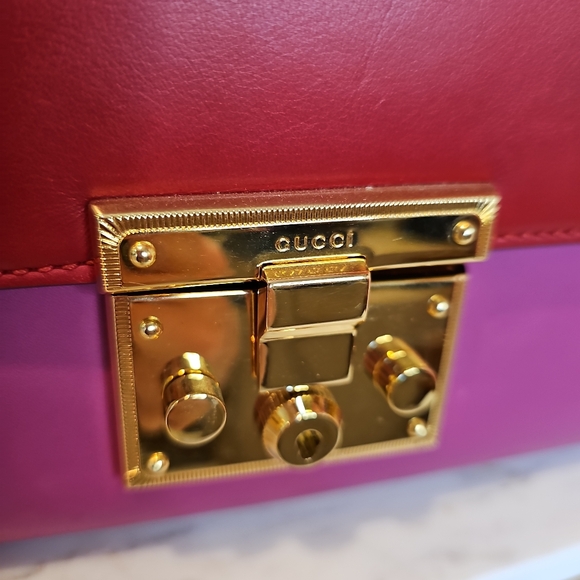 Gucci Linea Red/Pink Padlock Leather Shoulder Bag Medium - Picture 2 of 7